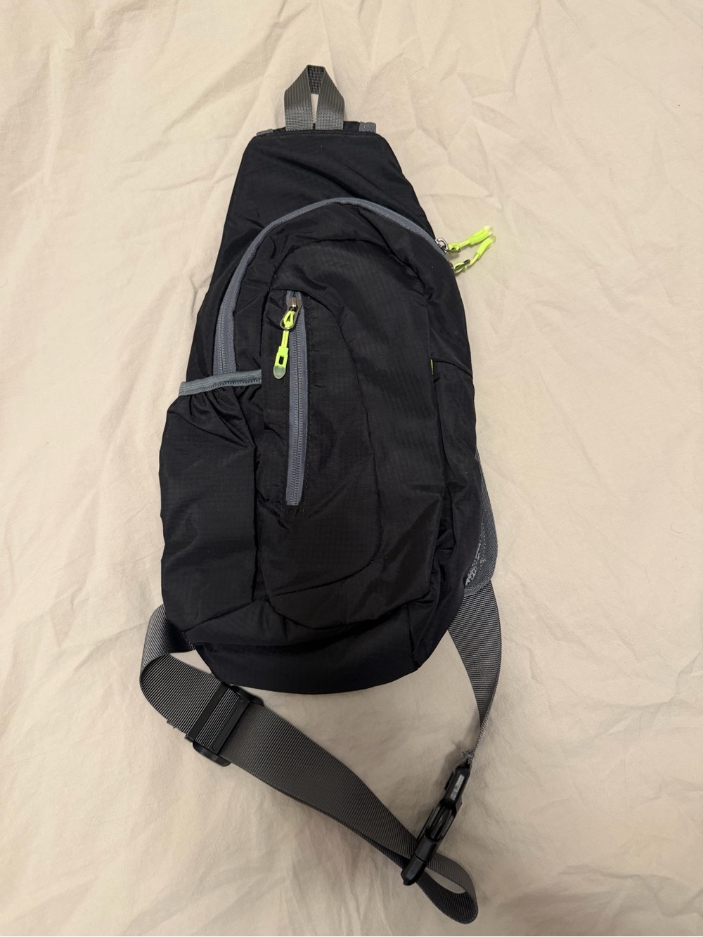 Men's or Boys Black Sling Bag with Neon Accents